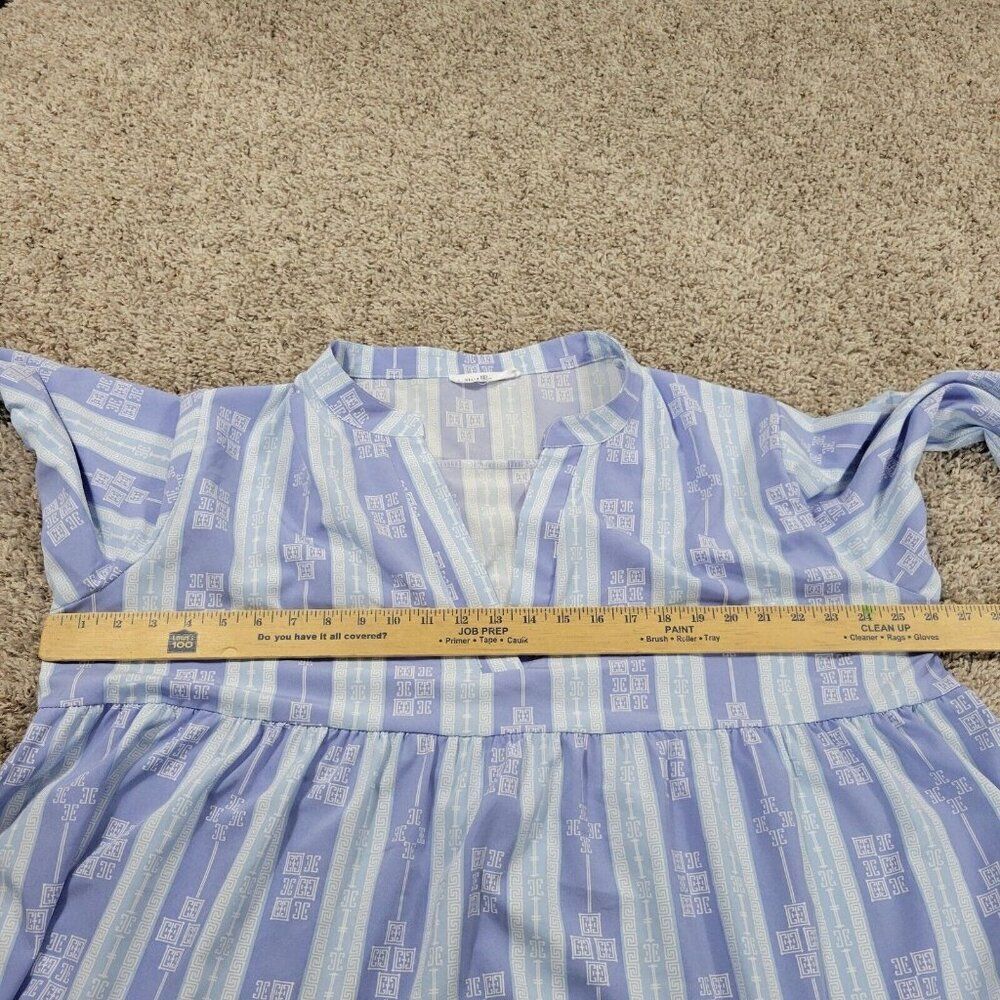 Michelle McDowell Dress Womens 2X Blue Geometric V Neck Pleat Bell Sleeve - Picture 3 of 8